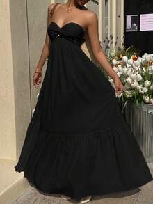 MainGRL Black Bohemian Dress, Suitable For Spring/Summer Vacation - Black - View 8