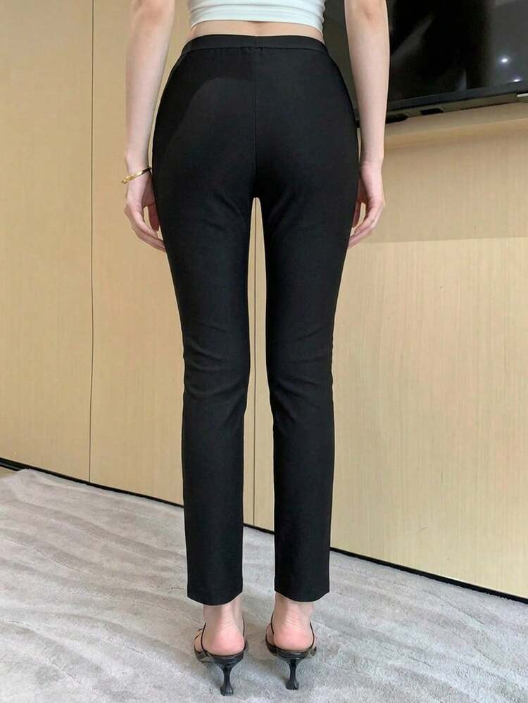 Women's Solid Color Commuter Casual Skinny Slit Pants