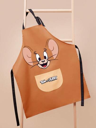 TOM & JERRY X SHEIN 1 PC Cute Cat  Pattern Apron, Suitable For Both Men And Women, For Bake & Kitchen, Cleaning, Gifts