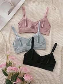 SHEIN MOD 3pcs/Set Bra Camisole Lipit Tanpa Kawat Warna Polos - MultiWarna - View 2