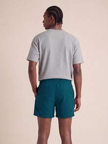 Zalmeno Men Solid Color Drawstring Waist Beach Shorts For Vacation And Leisure - Dark Green - View 2