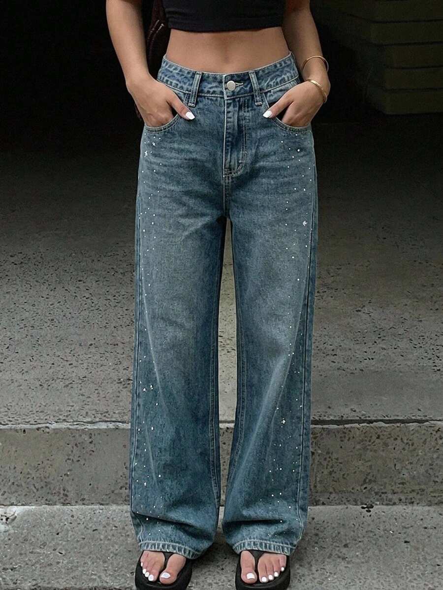 DAZY Women's High Waisted Wide Leg Denim Jeans With Pockets - Light Wash - View 1