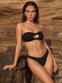 Anewsta Solid Color Bikini Swimming Suit For Beach Vacation, Strapless, Wireless For Summer - Black - View 1