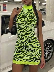 SHEIN ICON Women's All-Over Print Fitted Sexy Sleeveless Mini Dress For Summer - Multicolor - View 3