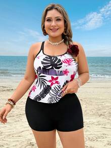 Swim Lushoire 2026 New Summer Vacation Floral Palm Tree Layered Comfortable Minimalist Stylish Plus Size Backless Bikini Top Gym - Multicolor - View 3