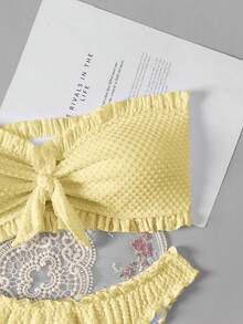 Swim Mod Women's Solid Color Ruffle Twist Bandeau Bikini Set - Yellow - View 3