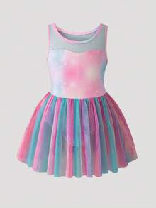 SHEIN Vestido sin mangas de malla de colores parchwork para niña, verano - Multicolor - Ver 5