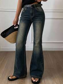 DAZY Women Distressed Washed Slim Fit Flared Pocketed Jeans - Blue - View 8