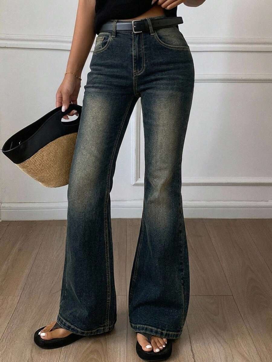 DAZY Women Distressed Washed Slim Fit Flared Pocketed Jeans - Blue - View 1