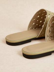 Rosivie Giày nữ thời trang mới, kiểu dệt rỗng, mũi kín, đế bằng, kiểu slip-on, mũi vuông. - Vàng 2 - Xem 4