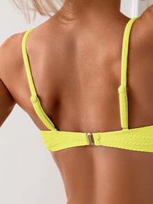 SHEIN Swim Women's Summer Beach Solid Color Ruched Sexy Bikini Set - Yellow - View 4