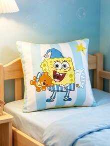 SpongeBob SquarePants | SHEIN 1个装饰卡通图案枕套，透气光滑面料，舒适保暖，可机洗，多种尺寸可选，适合不同枕头，是馈赠佳品。 - 藍白色 - 查看 2