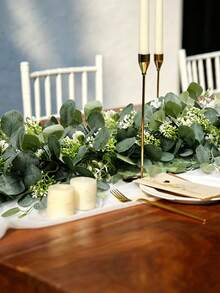 1 pieza/2 piezas, Guirnalda artificial de 6 pies de eucalipto con flores de rosa de seda falsa, hojas de eucalipto con semillas y follaje verde para arco de boda, mesa, pared, fondo, fiesta, habitación, decoración del hogar, dormitorio, baño, cocina - Blanco - Ver 6