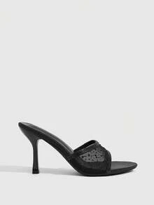 CUCCOO SZL Women's Sandals, Spring And Summer, Mesh Rhinestone Decoration, Open Toe, Stiletto, Daily Party, Black High Heel Sandals. - Black - View 2