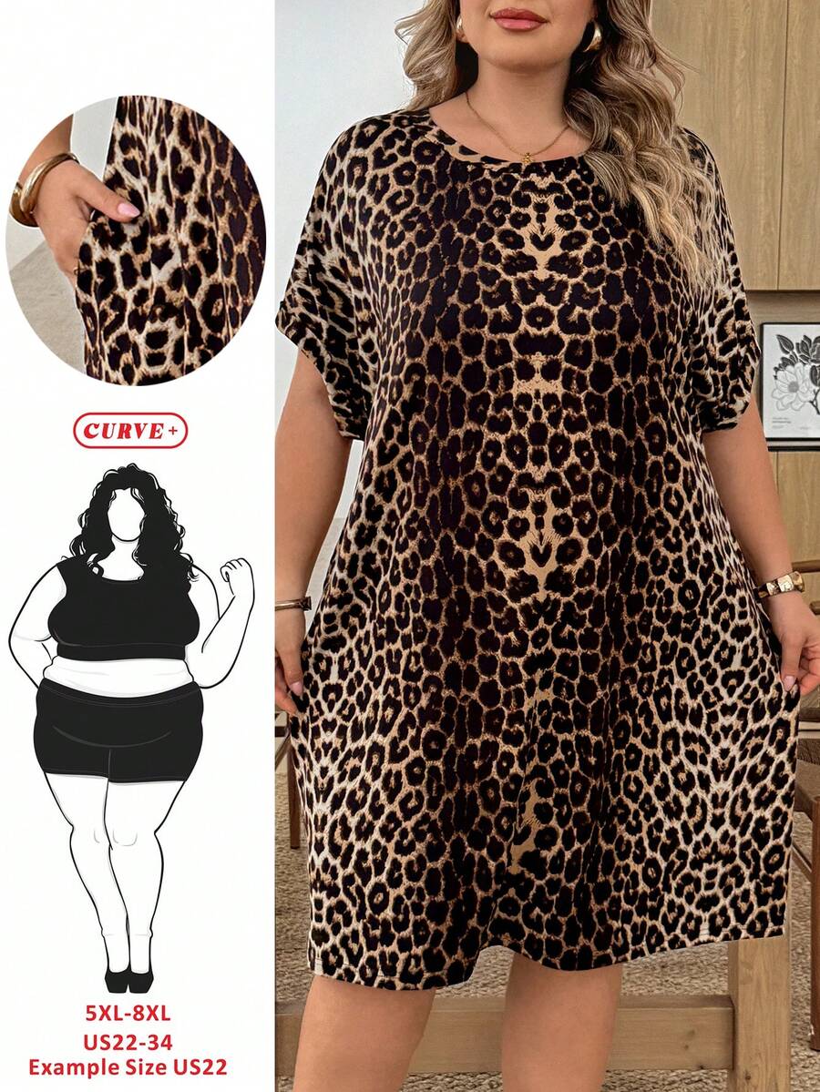 SHEIN CURVE+ Bộ đồ thể thao năng động, thích hợp cho chạy bộ, đạp xe, bóng rổ; Đầm nữ mùa hè họa tiết rằn ri, thoải mái, rộng rãi, cổ tròn, tay áo rớt vai, có túi hai bên. - Nhiều màu - Xem 1