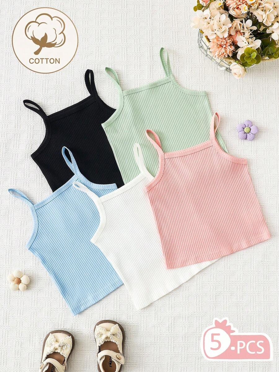 SHEIN 少女 5 件組多巴胺色系細肩帶背心套裝,百搭日常穿搭 & 度假女孩禮物 - 彩色 - 查看 1