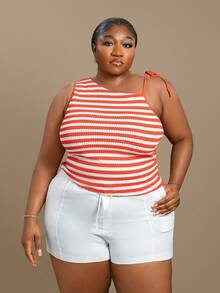 CurvyTilda Shorts de talla grande casuales y holgados con cordón, unicolor, shorts de algodón cómodos para primavera/verano, shorts con cordón blancos, para Body de reloj de arena - Blanco - Ver 3