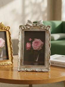 Cirelle 1PC French Retro Bow Resin Photo Frame – 3D Ornate Rectangular Display Frame For Desk, Vintage Home Decor For Bedroom, Living Room & Study - 1PC - View 4