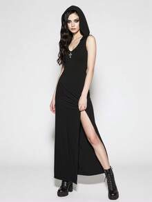 ROMWE Goth Women's Solid Color Cross Decor Casual Party Outing Dress - Black - View 7