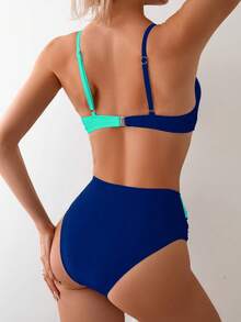 Swim Lushoire Bộ bikini dây mảnh màu tương phản dành cho nữ, kỳ nghỉ hè ở bãi biển - Nhiều màu - Xem 2