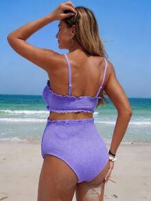 Swim Vcay 25SS Summer Beach Casual Plaid Maternity Bikini Set - Purple - View 2