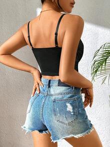SHEIN Allurite Women's Sexy & Elegant Lace Camisole For Summer ,Petite Women - Black - View 2