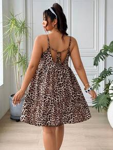 SHEIN EZwear 大码夏季休闲露背豹纹吊带连衣裙 - 彩色 - 查看 3