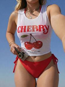 Swim Mod Set Baju Renang Tankini Merah Ukuran Plus 3 Potong, Penting untuk Pantai Musim Panas - Merah - View 3