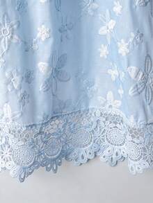 SHEIN LUNE CURVE 大码女式春夏刺绣无袖圆领修身背心，百搭时尚 - 藍色 - 查看 3
