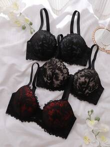 SHEIN 3pcs Sexy Lace Patchwork Women's Lingerie Set - Multicolor - View 2