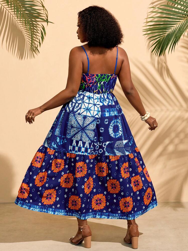 Plus Size All-Over Print Ruffle Hem Casual Cami Dress Summer Dress Beach Dresses Beach Outfits For Women Vacation Outfits Women Holiday Dress