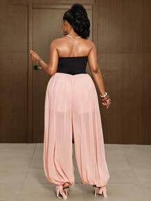Maweii Mono sexy de talla grande con contraste de color, espalda descubierta y escote palabra de honor para verano, noche, vacaciones en negro y dorado - Rosa - Ver 6