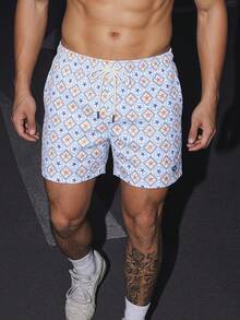 STEELVANCE Men's Summer Vacation All-Over Print Drawstring Waist Slant Pocket Breathable Beach Shorts Starfish Swim Trunks Blue Orange Swim Trunks Men Swim Trunks - Multicolor - View 2