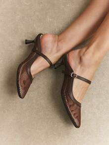 Rosivie Sepatu hak tinggi wanita model terbaru musim semi dan musim panas, desain ujung persegi kecil, nyaman dan simpel untuk liburan, sepatu hak tinggi wanita, wajib dimiliki untuk bepergian, kasual dan serbaguna. - Coffee Brown - View 7