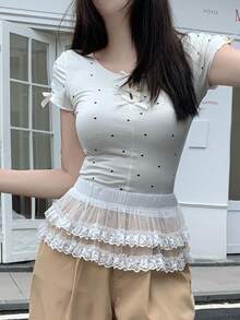 DAZY Women Plain Elegant Daily Lace Decor Pleated A-Line Skirt - White - View 10