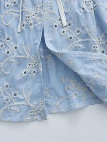 SHEIN PariChic Áo sơ mi nữ màu xanh dương thêu hoa rỗng, dáng rộng, tay lỡ 3/4, thắt nơ phía trước, thích hợp mặc đi làm, mặc hàng ngày vào mùa xuân/hè, dự tiệc sang trọng, ngày Valentine, áo thường ngày, áo kiểu xanh dương, trang phục đi nghỉ mát, đi biển, kỳ nghỉ hè, trang phục công sở, trang phục mùa xuân, áo khoác ngoài mùa hè, áo kiểu thanh lịch, trang phục văn phòng, trang phục công sở, áo mặc đi làm/dịp lễ. - Màu xanh lam - Xem 8
