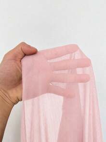 Maweii Plus Size Solid Color Hollow High Neck Loose Summer Dress Fall - Pink - View 3