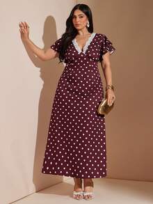 SHEIN BAE Femmes grande taille Imprimé floral à pois bourgogne col V en tissu - Multicolore - Voir 2