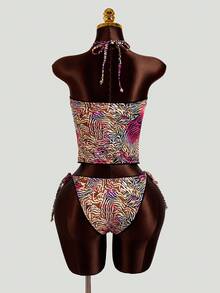 Swim Lushoire Sweet Cherry Plaid Bikini Set Beach White Summer Sequin Tropical - Multicolor - View 2