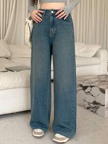 DAZY Women's High Waisted Wide Leg Denim Jeans With Pockets - Light Wash - View 7
