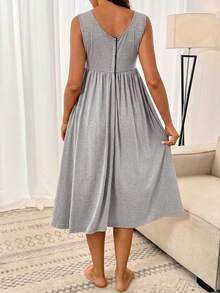 Slowluna Women's Solid Color Minimalist Daily V-Neck Sleeveless Apparel - Light Grey - View 2
