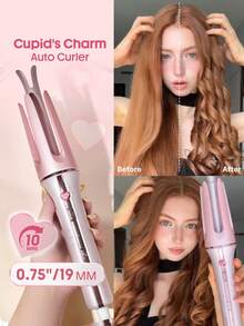 SHEGLAM HAIR 丘比特魅力自動捲髮棒，19毫米美規插頭，10分鐘快速捲髮，60秒快速預熱，3檔可調溫度，心形開關，8秒智能定時器，快速自動捲髮，增強光澤並保護秀發，適合中長髮。 生日 禮物 假期 粉紅色的 氛圍 化妝品 海灘 學校 節慶 玫瑰 女孩 護髮 Y2K 母親節 旅行必備 假期 夏天 郵輪必備用品 - 淺粉色 - 查看 2