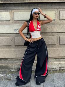 Coolane 女士秋冬街头风复古节日外出返校基本日常穿搭必备黑色阔腿裤 - 黑色 - 查看 2