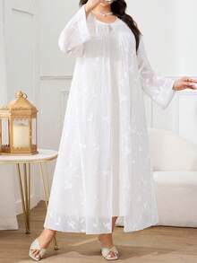 Al Najma Plus Size Women's Floral Embroidered Loose Elegant Modest African Arabic Dress Wedding White Summer - White - View 6