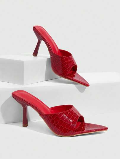 CUCCOO SZL Ladies, Spring/Summer, Stone Embossed, Pointed Toes, Stilettos, Daily Commute, Red High-Heeled Sandals.