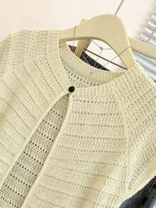 Franclia New Arrival Niche Design Striped Round Neck Distinctive Versatile Slim Fit Cardigan For Women - Apricot - View 5