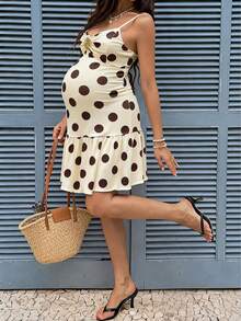 SHEIN Maternity Polka Dot Print Ruffle Hem Camisole Dress - Apricot - View 6