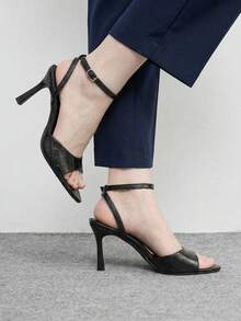CUCCOO BIZCHIC Simple Round Toe With Stiletto Sandals, High Heels For Workplace Commuting Temperament Summer - Stone black - View 3