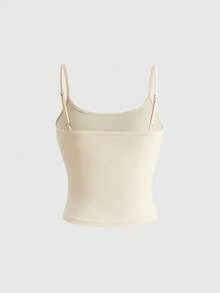 ROMWE Camiseta ajustada con diseño de hebilla de concha para vacaciones en la playa - Caqui - Ver 2