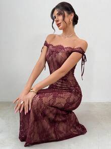 Firerie Đầm dài tay ôm sát dáng chữ S màu đen gợi cảm dành cho nữ mùa thu/đông, thích hợp làm đầm hè, đầm dự tiệc trà, thanh lịch và quyến rũ. - Màu Đỏ Sâu - Xem 6
